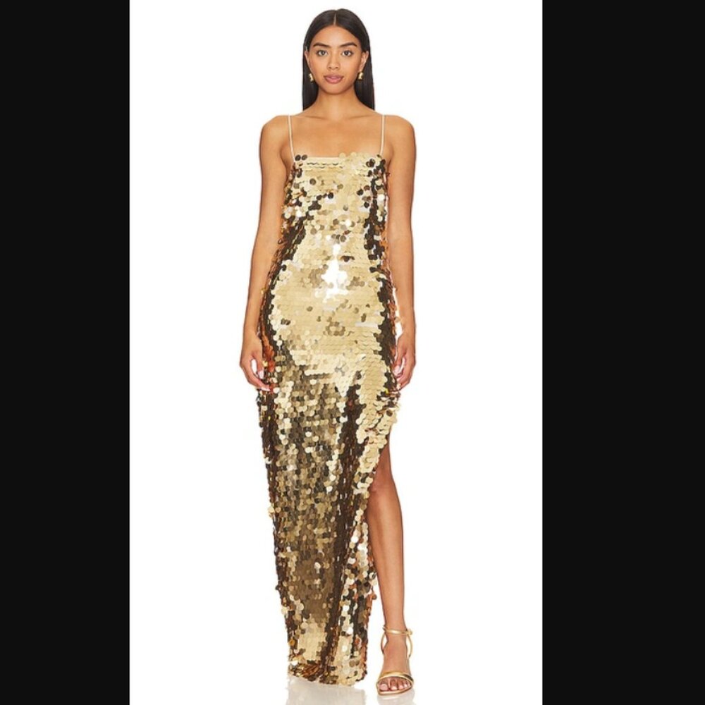 NBD Gold Sequin Maxi Dress